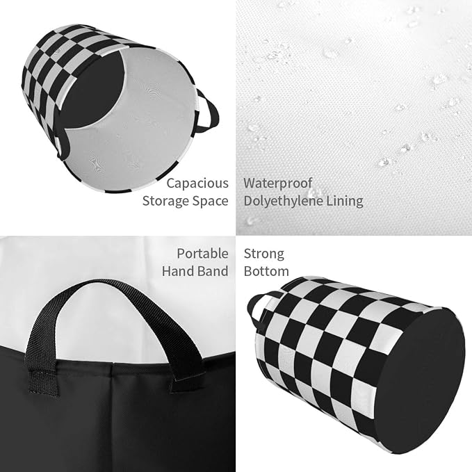 Black and White Checkerboard Pattern Laundry Basket,Laundry Hamper,Collapsible Storage Bin, Oxford Fabric Clothes Baskets,Nursery Hamper For Home,Office,Dorm,Gift Basket