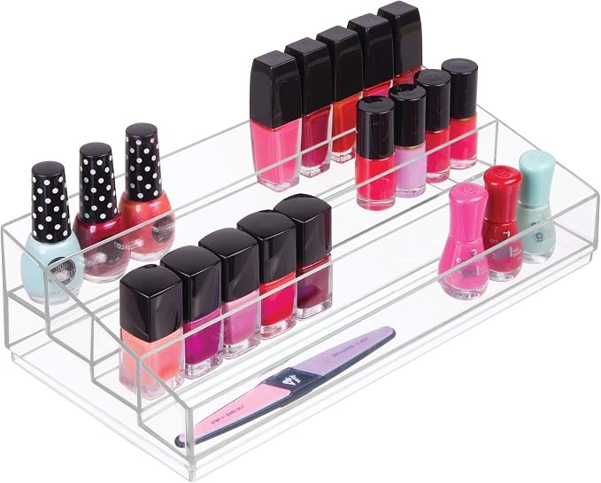 iDesign Tiered Cosmetics & Nail Polish Organizer, The Clarity Collection – 12.75 IN X 6.5IN X 3.75 IN, Clear (Pack of 4)