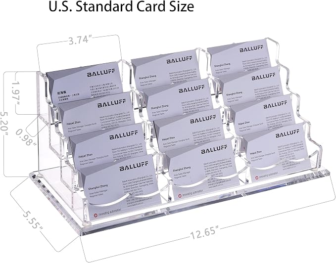 HeZone Business Card Holder Display for Desk, 12 Slot 4 Tier Multiple-Clear Acrylic Business Card Stand Set, Holds Approximately 600 Cards(12 Cell H)