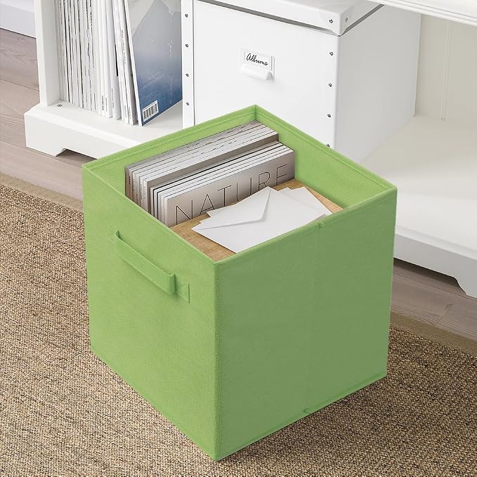 PowerKing Collapsible Storage Cubes with Handles, Fabric Foldable Bins for Closet Shelves, Durable Organization Storage Bins, 10.5'' x 11'' x 10.5'', 2 Pack, Green