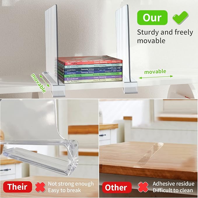 Acrylic Shelf Dividers, Clear Shelf Divider for Closet Organization, Closet Shelf Separators for Sweater/Handbag, Wood Shelves Organizers in Bedroom, Kitchen, Office, Cabinets, Bathroom Storage (4PCS)