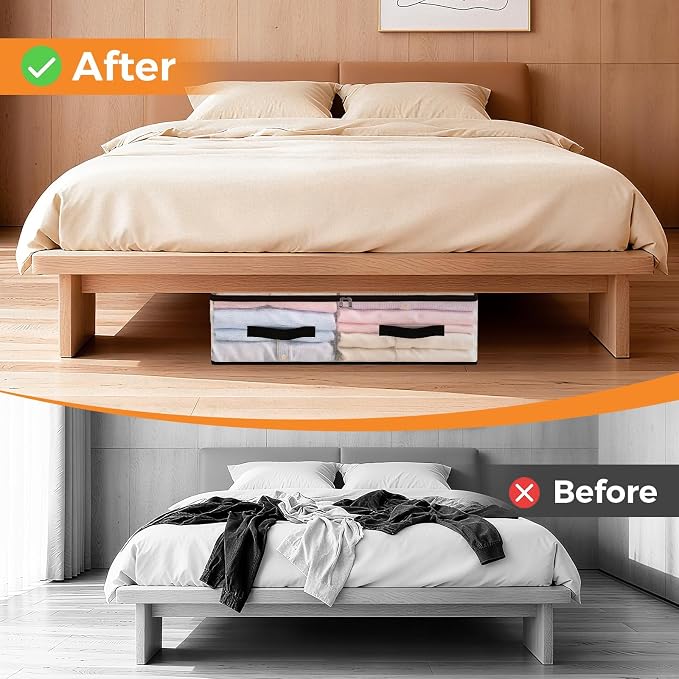 2 Pack Under Bed Storage Bags, 60L Foldable Clear Storage Containers with Handles, Dual Zippers for Comforter, Clothes, Bedding, Linen Sheets, Sweaters, Blanket Storage