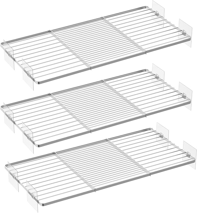 SANNO Tension Shelf Organizer for Closet, Adjustable 17-31" with Heavy-Duty Adhesive - DIY Expandable Shelf Dividers for Cabinet, Pantry, Wardrobe, Kitchen, 3 Pack