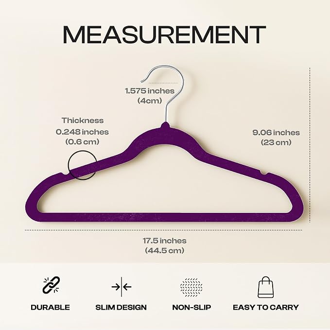 Utopia Home Velvet Hangers, Purple, 20 Pack | Luxury Non-Slip Slim Pant & Coat Hangers, Strong Space-Saving Clothes Hangers with Pants Bar and 360° Swivel Hook