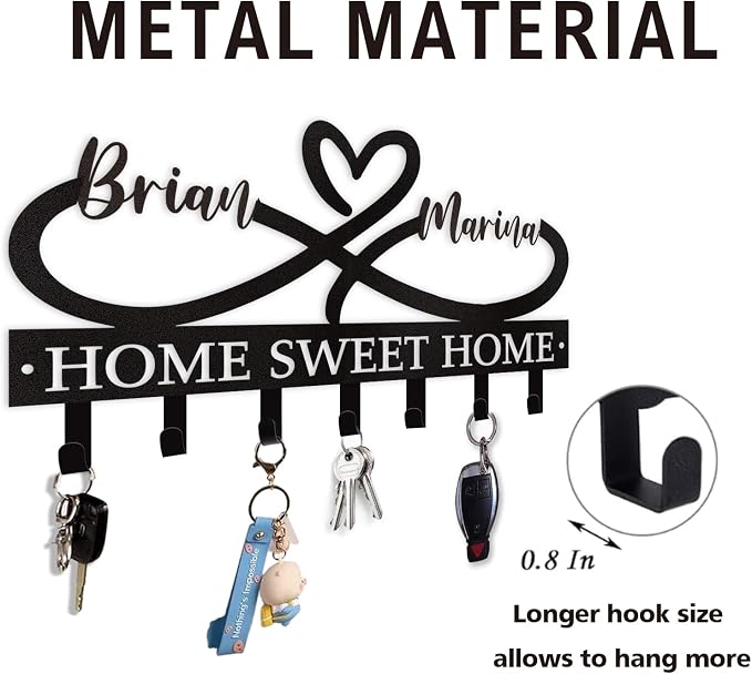 Dyoart Personalized Couple's Name Key Rack, Wall Mounted Metal Key Holder for Housewarming Gifts,ignent Bedding
