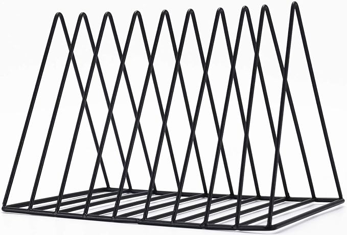 Sooyee 9 Slot Black Magazine Holder, Desktop File Sorter Organizer Triangle Bookshelf Decor for Home Office, Iron Wire, 10.2" L x 7" W x 6.9" H