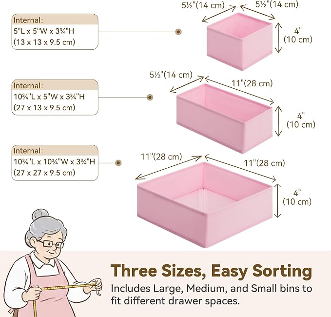 GRANNY SAYS Drawer Organizer Clothes, 6 Pack Dresser Organizer Bins for Nursery, Closet Organization and Storage Dividers for Clothing, Baby Clothes, Underwears, Pink