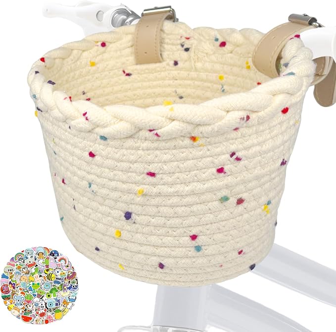 Kids Bike Basket for Girls, Front Bicycle Basket, Easy-Install Adjustable Straps for Balance Bikes Scooters