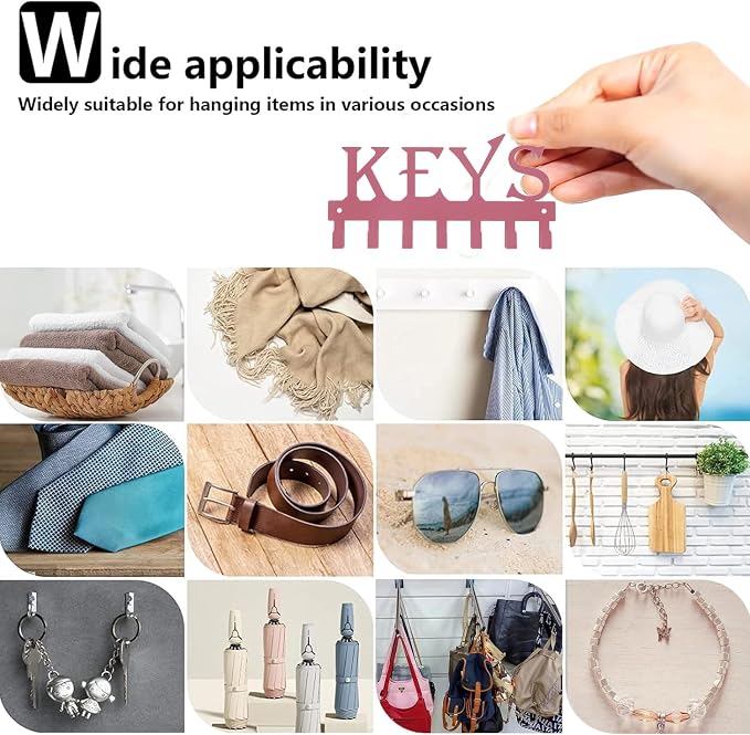 FairyCity Keys Holder for Wall Metal Vintage Keys Hook-25cm*12.8cm Home Decor Key Hanger Decorative with 7 Hooks,Pink