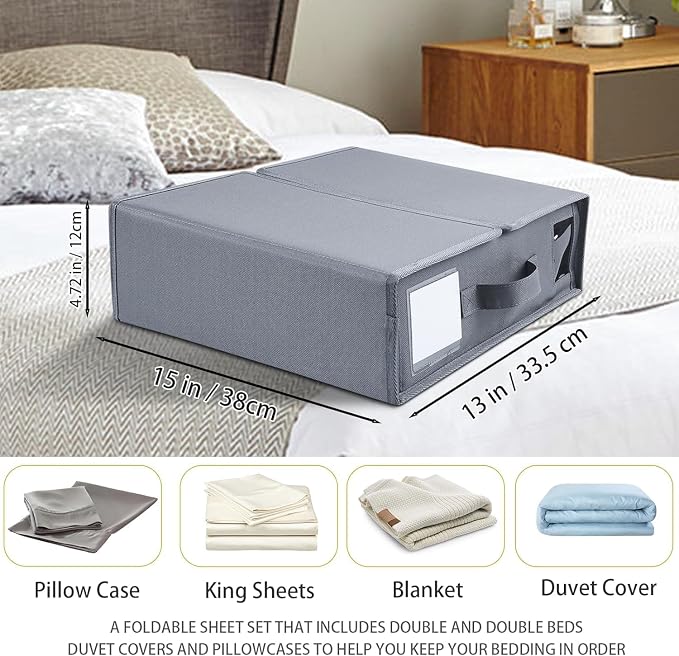 Bed Sheet Organizers and Storage - Foldable Sheet Cube Storage Container with Handles and Labels, Bedding Storage Box for Linen Closet, Wardrobe, Under Bed, Fits King/Queen Sheets, Towels(8 PCS)