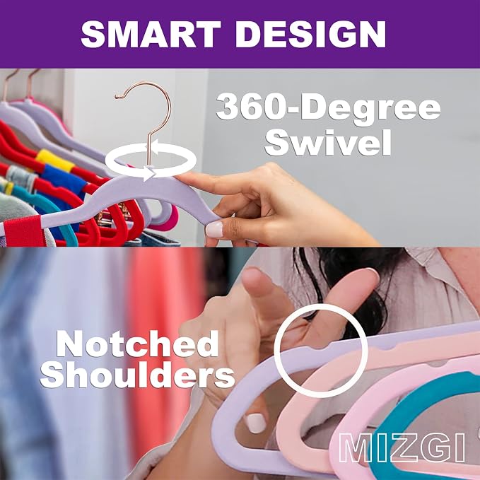 MIZGI Premium Velvet Hangers (50 Pack) - Heavyduty Non Slip Felt Suit Hangers - White Chrome Hooks, Space Saving