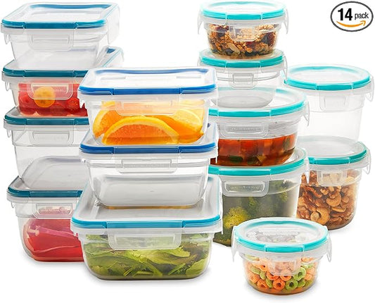 Snapware Plastic Total Solutions (14-Pack, Mixed Sizes) Food Storage Containers Set, Airtight & Leakproof Plastic Locking BPA-Free Lids Tupperware, Freezer Dishwasher Microwave Safe