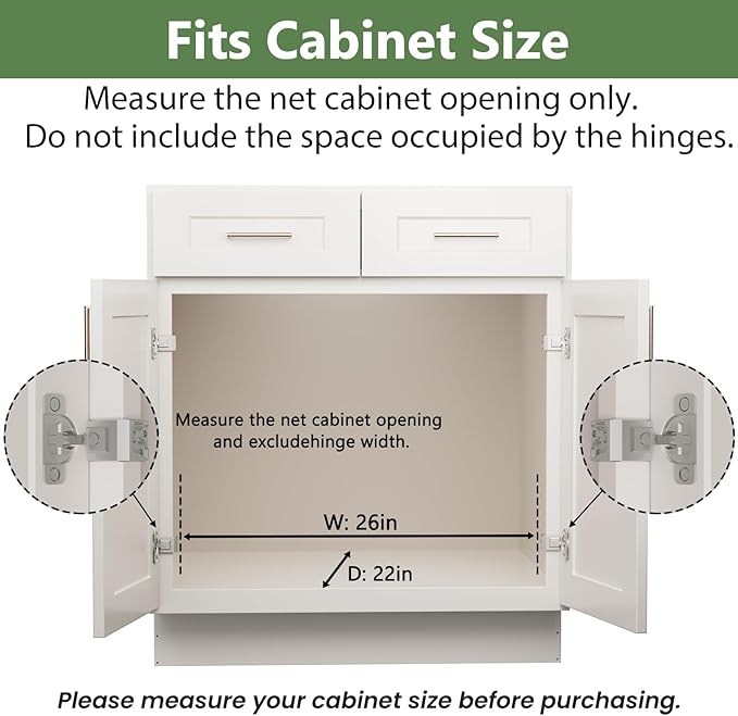 2 Tier Individual Pull Out Cabinet Organizer 25½" W x 21½" D, Heavy Duty Cabinet Pull Out Shelves, Slide Out Drawers Organization for Kitchen Cabinets Bathroom
