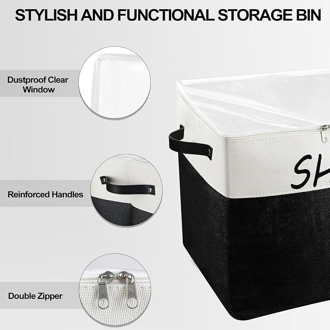 Large Entryway Shoe Storage Organizer, Shoe Basket for Entryway with Clear Cover, Foldable Mudroom Shoe Bin Box Fits for Boot, Sneaker, High Heeled