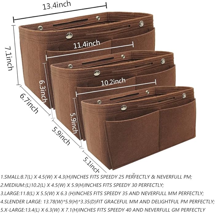 LEXSION Felt Purse Organizer Insert Multi Pocket Bag Organizer Shaper | zipper bag, tote shaper, multi pocket bag, handbag shaper, various sizes