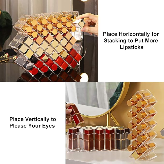 JessLab Lipstick Organizers, Acrylic Holder Lip Gloss Tower Clear Cosmetic Fish Sticks Lip Makeup Storage for Bathroom Vanity Countertop, 16 Slots
