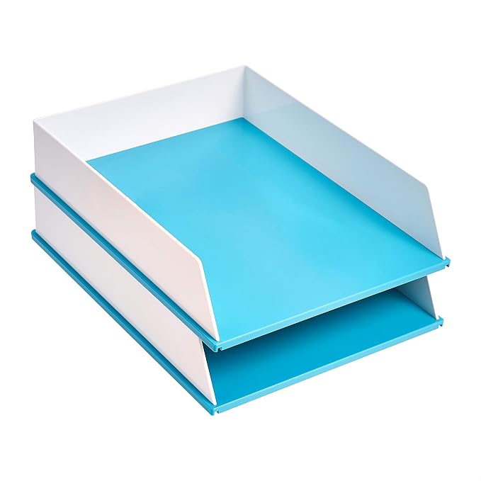 Amazon Basics Letter Tray - Blue and White - 2 pack