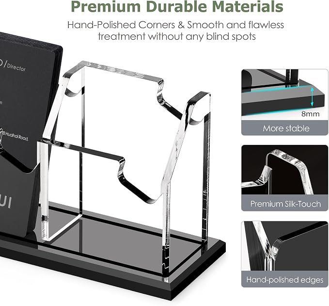 SANRUI Black Vertical Business Card Holder for Desk 3 Slot 1 Tier, Clear Acrylic Name Card Stand for Women and Men, Desktop Organizer Display for Office Home Exhibition - 180 Card Capacity 1 Pack