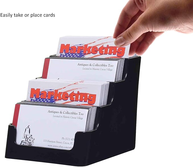 Marketing Holders Business Card Holder Countertop 4 Tier Acrylic Multi Slot Holds 3.5" x 2" Cards Space Saver Display for Offices and Medical Complexes Retail Shops Estate Agents Black
