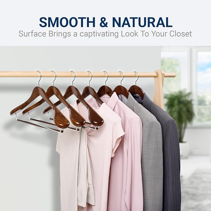 Amber Home 6 Pack Wide Shoulder Wooden Suit Hangers, Retro | Retro Wood Coat Hangers with Non Slip Locking Bar, Clothes Hangers for Jackets, Sweaters, Pants & Heavy Clothes