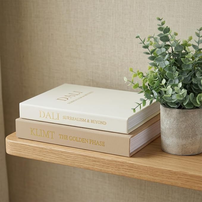 Linen Decorative Book Storage Boxes - Set of 2 Faux Books for Coffee Table Decor, Neutral Fake Book Props for Hiding TV Remotes & Entryway Styling (Khaki & Off-White)