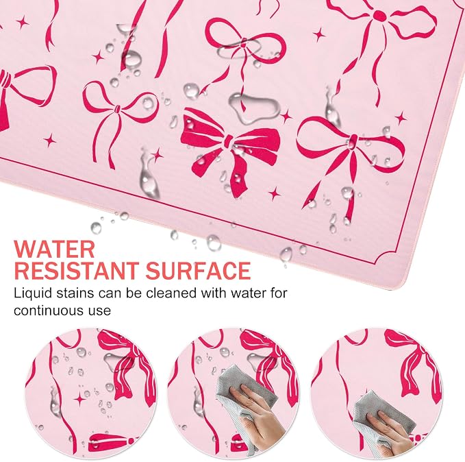 L-SPOUTTO Pink Bow Desk Mat for Keyboard and Mouse,Cute XXL Large Mouse Pad | Non-Slip Keyboard Pad Waterproof Girly Desktop Mat for Laptop Computer Work Game Home Office-Pink Ribbon
