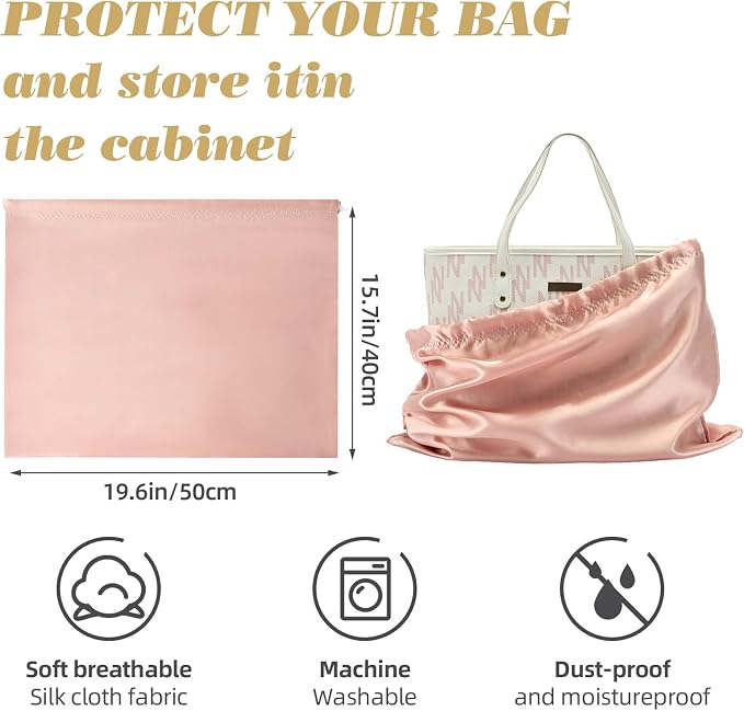 12 Pack Dust Bags for Handbags Travel Storage Pouch Silk Cloth Bag | Drawstring Large Storage Pouch for Handbag Purse Shoes Boots, Pink 19.6 x 15.7 Inch