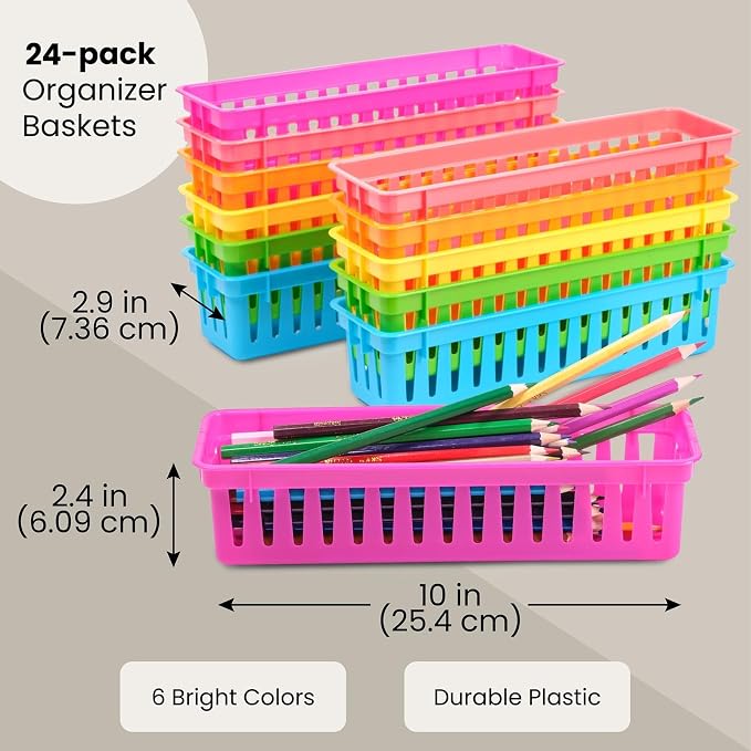 Juvale 24-Pack Pencil Holder Trays and Organization Baskets - Plastic Caddy for Desk and Elementary Teacher Supplies for Classroom Decoration