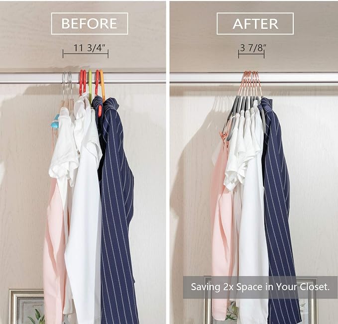MIZGI Premium Velvet Pants Hangers with Clips (Pack of 20) Slim Skirt Hangers- Non Slip Felt Outfit Dress Hangers Gray - Copper/Rose Gold Hooks,Space Saving Shirt Clothes Hangers