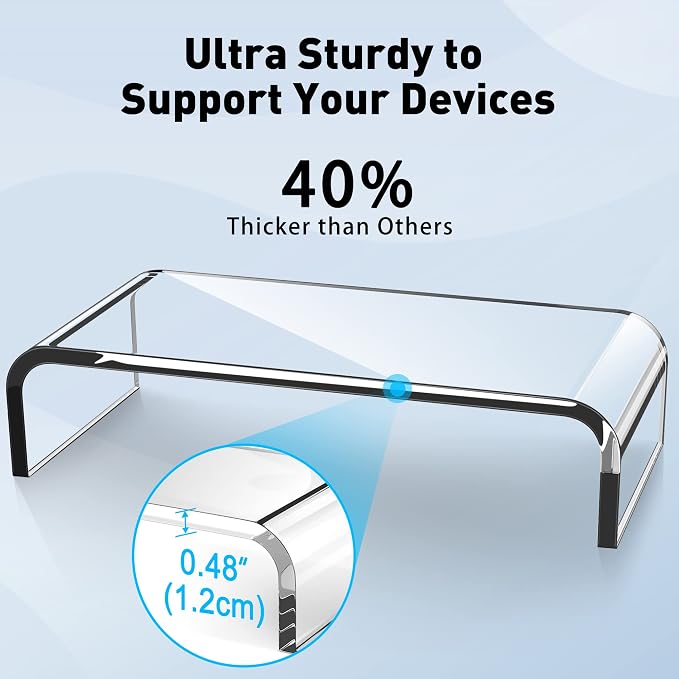 AboveTEK Acrylic Monitor Stand, Premium Large Monitor Riser 20 inch, Crystal Clear Acrylic Computer Stand Laptop Desk Stand for Home Office Printer TV Screen Keyboard Storage
