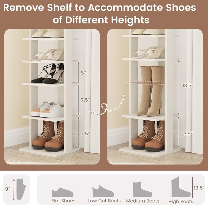 Tangkula 8-Tier Vertical Shoe Rack, Space-Saving Corner Shoe Organizer for 7 Pairs, Narrow Shoe Storage for Entryway, Front Door, or Closet