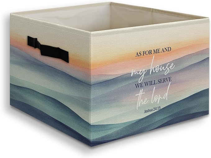 Religious Christian Foldable Storage Bins Box with Handles Decor, As for Me and My House We Will Serve the Lord Bible Verse Collapsible Organizer Basket for Bedroom Bathroom Clothes Toys Books