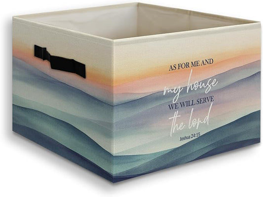 Religious Christian Foldable Storage Bins Box with Handles Decor, As for Me and My House We Will Serve the Lord Bible Verse Collapsible Organizer Basket for Bedroom Bathroom Clothes Toys Books