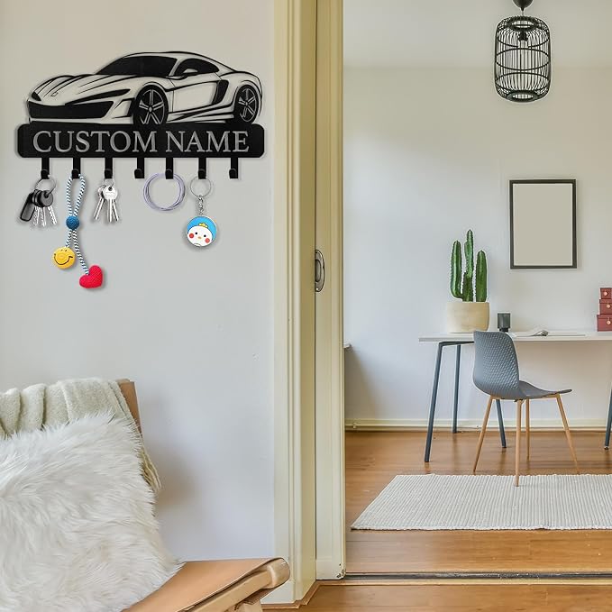Dyoart Personalized Key Holder Wall Mount - Custom Key Rack Wall Mount with Hooks, Metal Key Rack Organizer, Car Design Key Hanger, Coat Rack, Wall Mounted Decor for Entryway, Front Door, Office