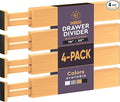 Kitchen Drawer Organizer - 4 Pack Bamboo Drawer Dividers 2.6 in High, Adjustable 16 to 22 in Expandable Spring Loaded Dividers with Non Slip Foam for Utensils, Clothes, Bathroom, Office, Dresser