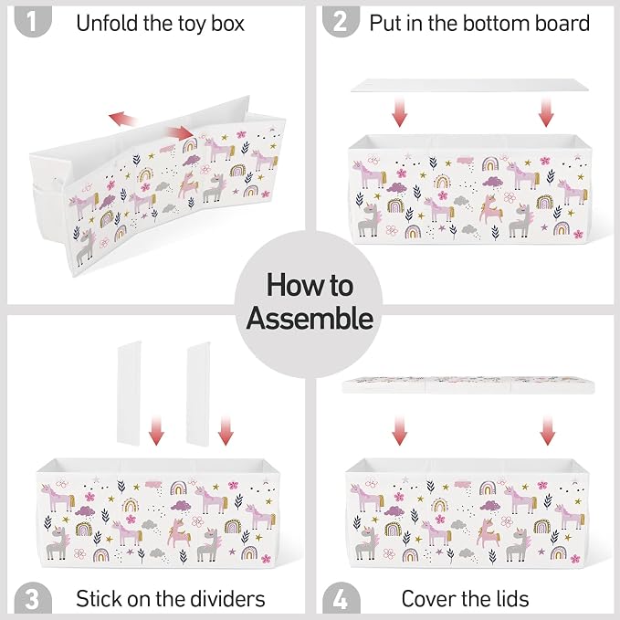 Extra Large Collapsible Toy Box with Lids, Sturdy Storage Organizer for Kids, 38"x16"x13" Toy Chest for Playroom, Nursery, Bedroom, Living Room (Flowers and Unicorns)