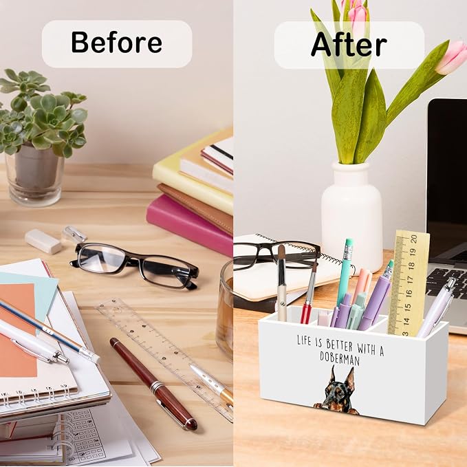 Doberman Dog Gifts Pen Pencil Holder for Desk, Funny Dobermans Dog Gift Office Desk Accessories, Life Is Better with a Doberman Pen Holders Organizer for Women Bathroom Decor