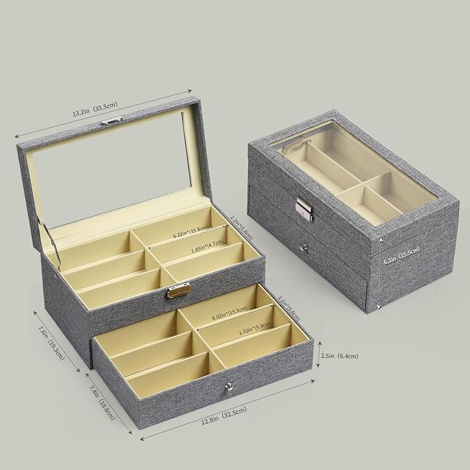 AUTOARK Linen Eyeglasses Storage Case Organizer,12 Piece,Grey,AW-096 | Sunglass Display, Drawer Lockable