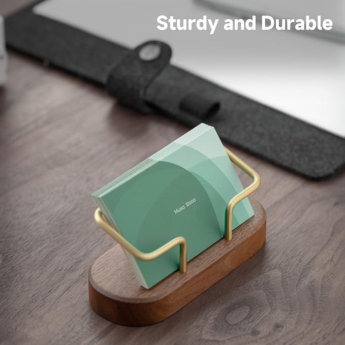 muso wood Business Card Holder for Desk, Wooden Creative Business Card Display for Desk, Wood Business Card Stand for Office, Tabletop (Walnut 2pack)
