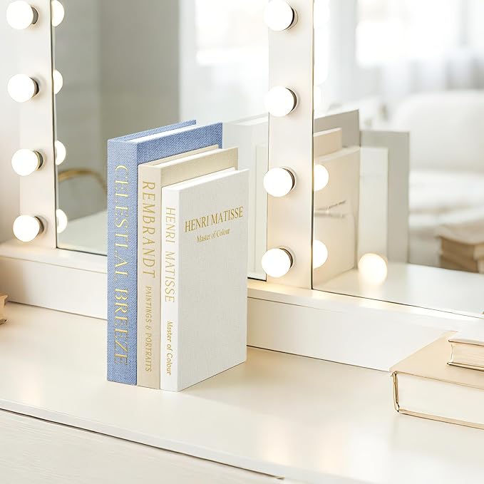 Set of 3 Decorative Faux Books for Home Decor | Linen Material, Magnetic Snap Closure, Storage Boxes for Photos & Keepsakes, For Coffee Table, Bookshelf or Mantel