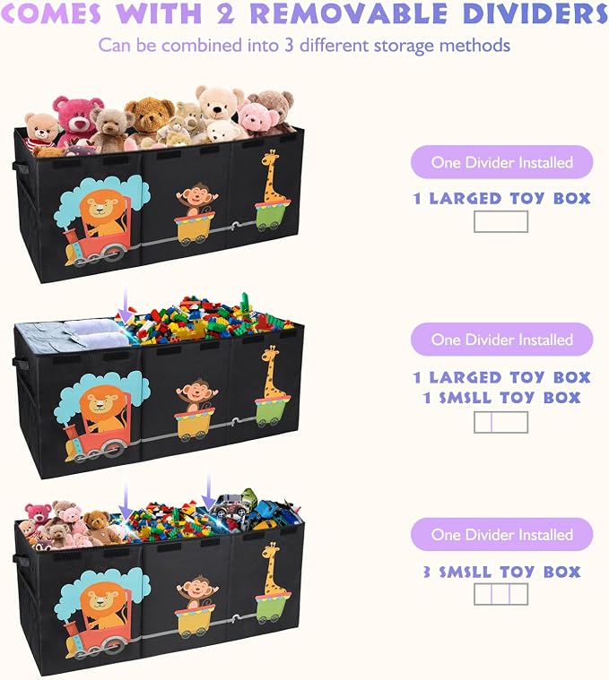 XL Toy Box - Toy Storage Bins with lids, Collapsible Toy Chest for Boys Girls, Kids Big Toy Organizer with Adjustable Dividers for Living Room Area, Playroom, Bedroom，38"x16"x14"