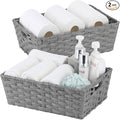 Onlytak Large Wicker Storage Basket, Metal Frame, Set of 2, Washable Waterproof, 15" x 10.3" x 5.2", Grey Color, Woven Basket for Pantry, Toilet, Bathroom, Bedroom, Patio