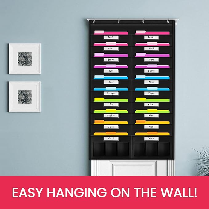 Heavy Duty Storage Pocket Chart for Classroom and Office, Clear Storage Pocket Chart for Files Folder (20+6 Pockets & Nametag)
