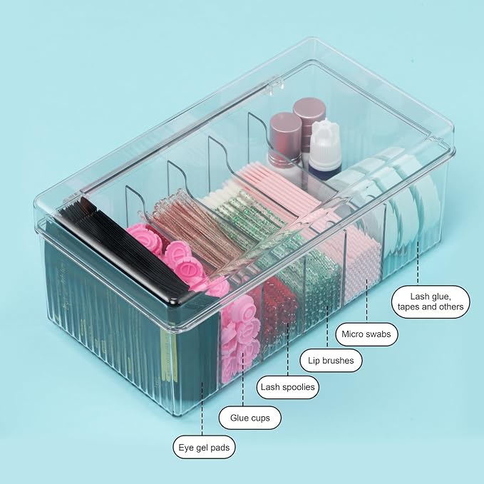 Lash Extension Organizers and Storage, Lash Extension Supplies Organizer, Lash Cart Organizer, Acrylic Large Capacity Eyelash Extension Supplies Storage Box, Lashes Supplies Container