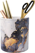 Large Capacity Colored Pen Holder for Desk, Leather Pencil Holder Pen Cup Marker Holder Makeup Brush Holders, Desk Accessories & Workspace Organizers for Home, Office, Gold Marble