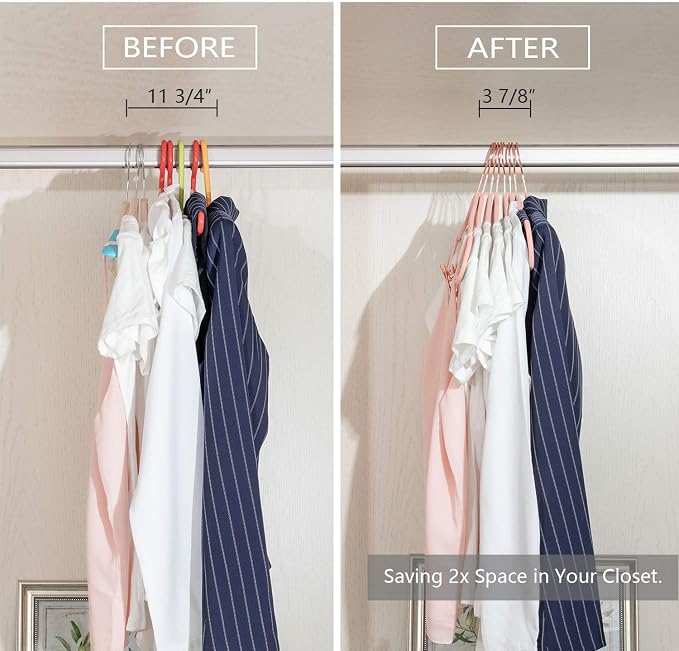 MIZGI Premium Velvet Pants Hangers with Clips (Pack of 20) Slim Skirt Hangers- Non Slip Felt Outfit Dress Hangers Blush Pink - Copper/Rose Gold Hooks,Space Saving Shirt Clothes Hangers