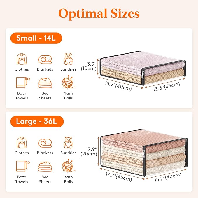 Lifewit 36L Clear Sheet Storage Bags with Zipper 12 Pack, Plastic Sweater Storage Bins for Clothing, Vinyl Foldable Clothes Containers Organizers for Closet, Blankets, Bedding 17.7 x 15.7 x 7.9 Inch