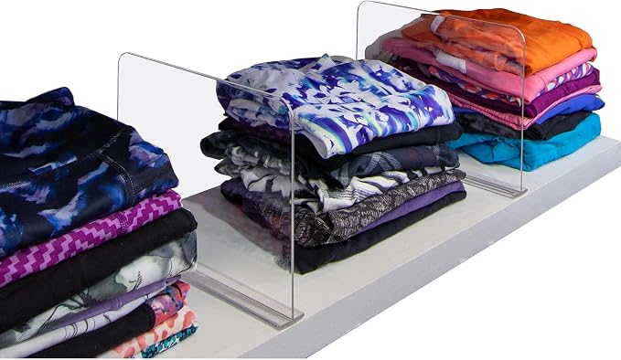 Bee Neat Closet Acrylic Shelf Dividers, Closet Organizer, 2 Pack, 8", 11 ⅝" | Clear Acrylic Shelf Dividers for Organizing Closet Clothes, Towels, Sweaters, Purses & Books.