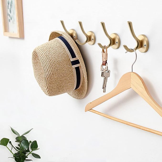 Wall Hooks 4 Pcs Towel Hook Coat Hooks Heavy Duty Thick Bath Robe Hooks Wall Mount Hooks for Bathroom Kitchen Hotel Bearing 25kg (Gold)