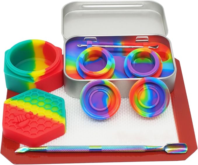 Silicone Wax Carving 5ml 26ml Hexagon Container Kit (Rainbow) | with 5.2" Rainbow Tool and 5.9"×4.9" Mat